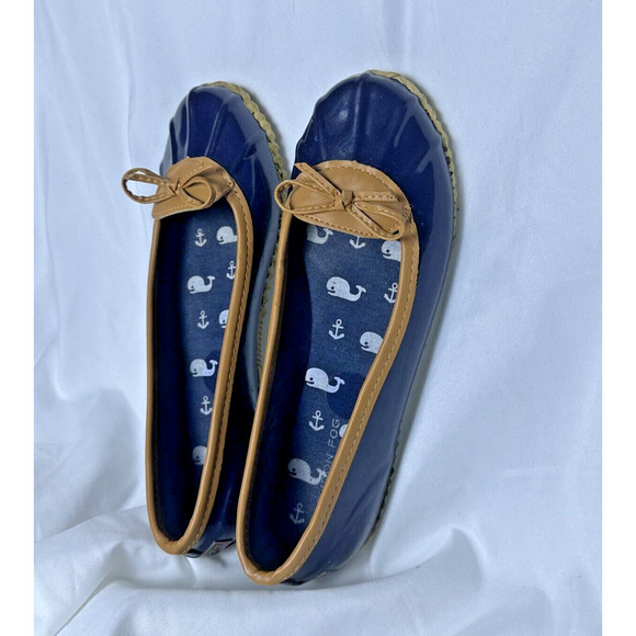 London Fog Collection Women's Webster Flat Duck Rain Shoe Blue Slip-On Ballet 7 - Picture 2 of 7